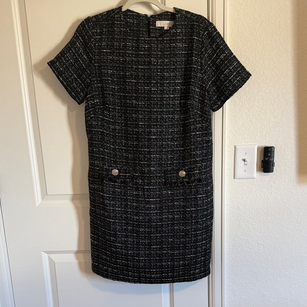NWOT LOFT Black and Green Tweed Mini Dress